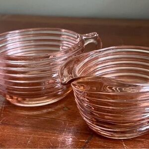 Elegant Pink Glass Creamer and Sugar Set